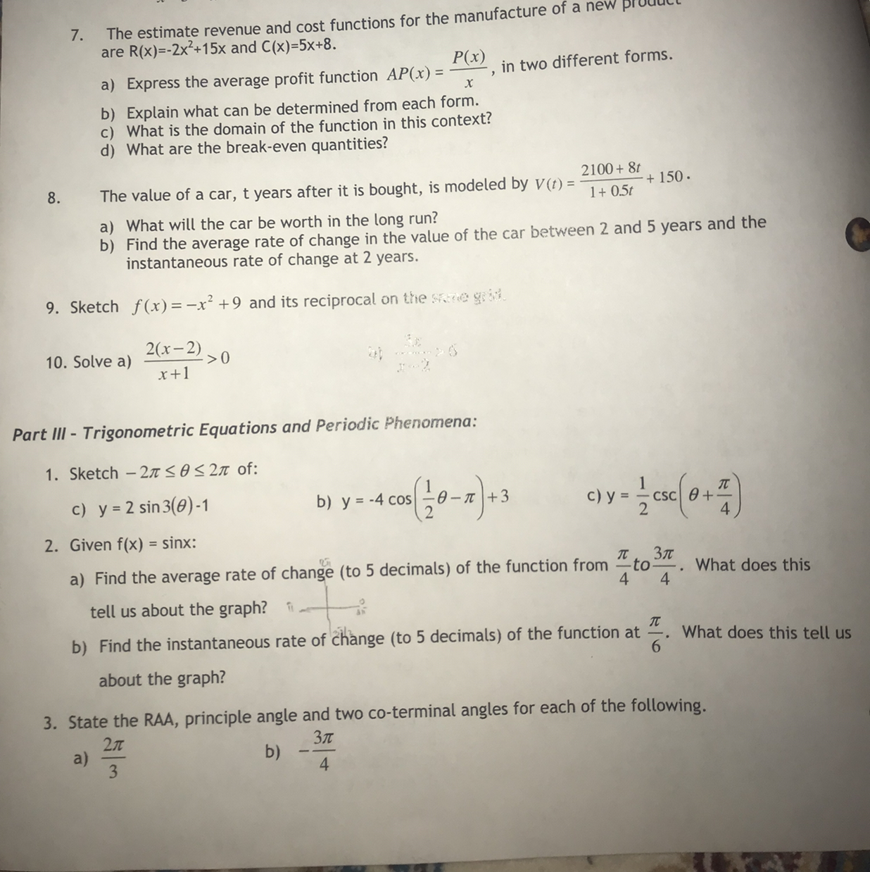 Solved 7 the estimate revenue and cost functions for the manufacture
