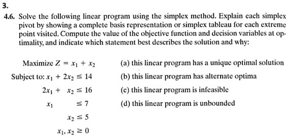 SOLVED: 4.6. Solve the following linear program using the simplex ...