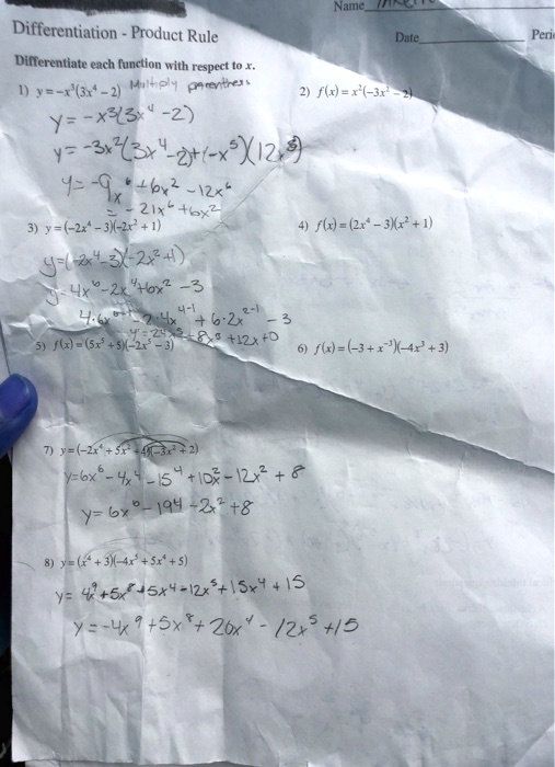 Solved Name Differentiation Product Rule Dale Differentiate Each Function With Respect Ye R R 2 0 Tply Patntre 5 Fl R Jr X3z Y 2 X3x Zfl Xyiz 3 Yz 9x 1px2 I2 Z1x 4xx 3 2x