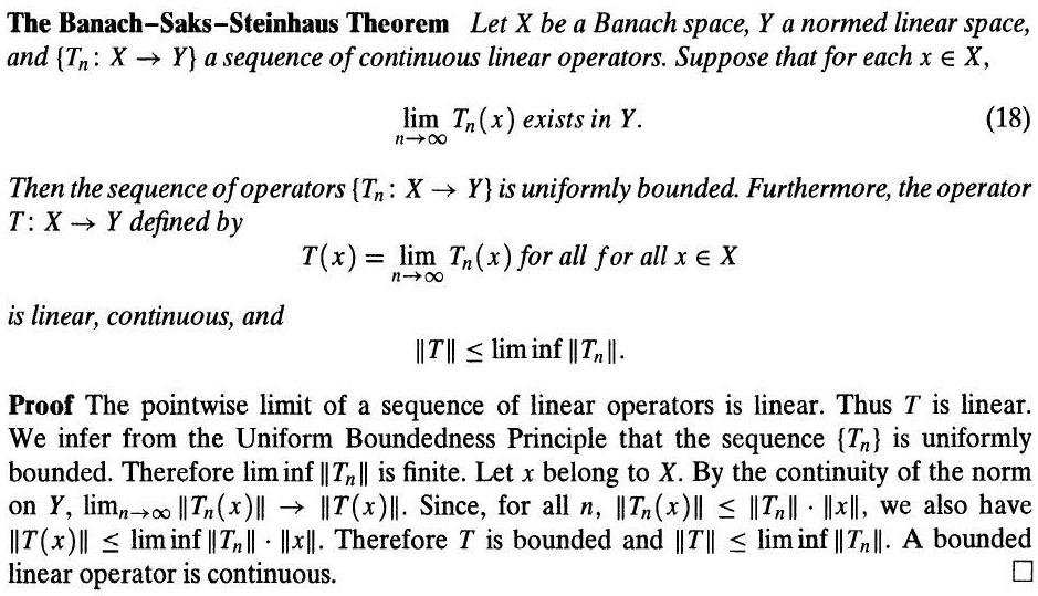 SOLVEDThe BanachSaksSteinhaus Theorem Let X be a Banach space; Y normed linear space, and (Tn