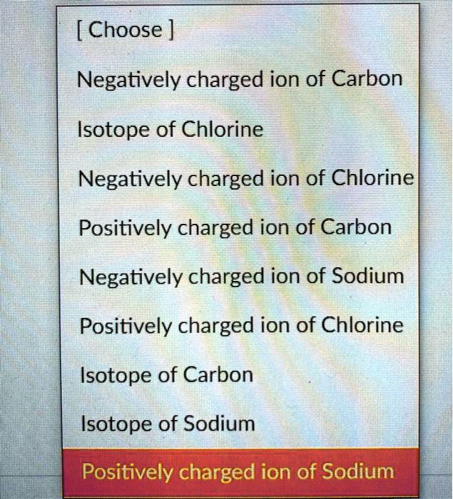 SOLVED [Choose ] Negatively charged ion of Carbon Isotope of Chlorine