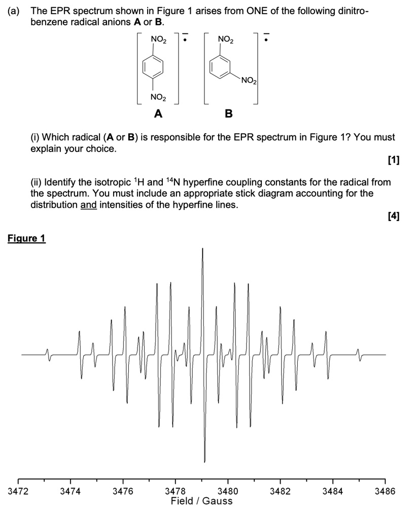 SOLVED (a) The EPR spectrum shown in Figure arises from ONE of the