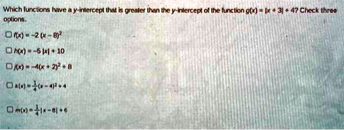 Which functions have a y-intercept that is greater than the...
