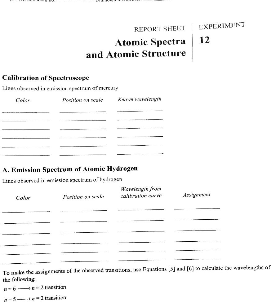 SOLVED REPORT SHEET EXPERIMENT tomic Spectra 12 and Atomic Structure