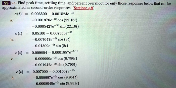 ss24find peak timesettling timeand percent overshoot for only those ...