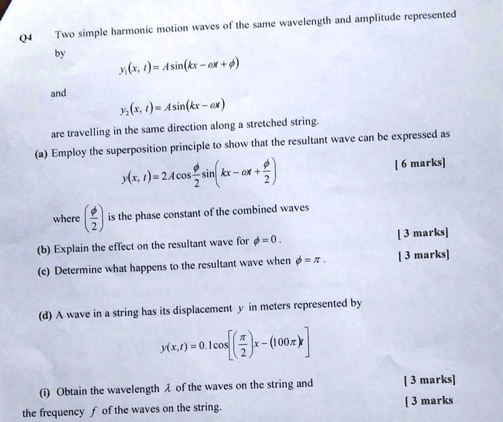 Solved Amplitude Represents Waves Of The Same Wavelength And Two