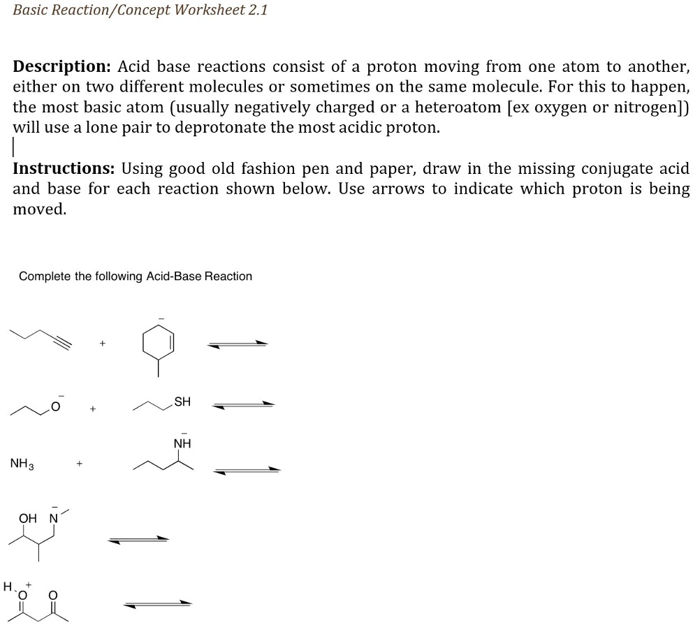 SOLVED:Basic Reaction/Concept Worksheet 221.21 Description: Acid base For Acid Base Reactions Worksheet