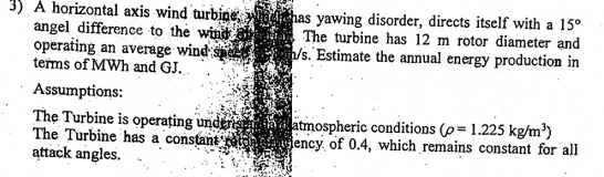 SOLVED: A horizontal axis wind turbine angle difference to the wind ...