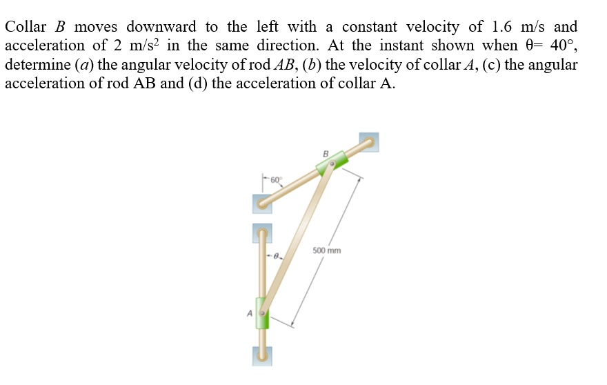 SOLVED Collar B moves downward to the left with a constant velocity of