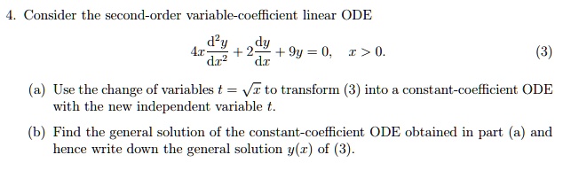 Solved: Consider The Second-order Variable-coefficient Linear Ode 9y 