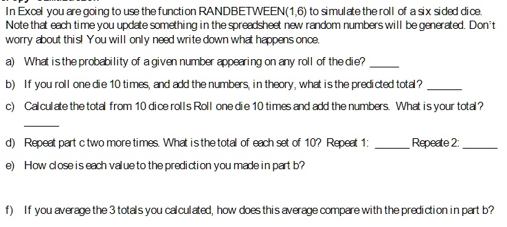 How to Roll two Dice in Excel