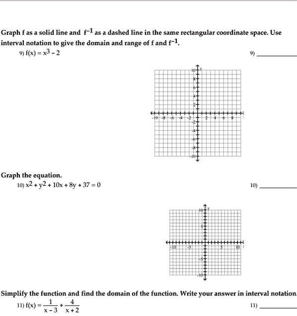 Graph f as a solid line and f-1 as a dashed line in the same ...