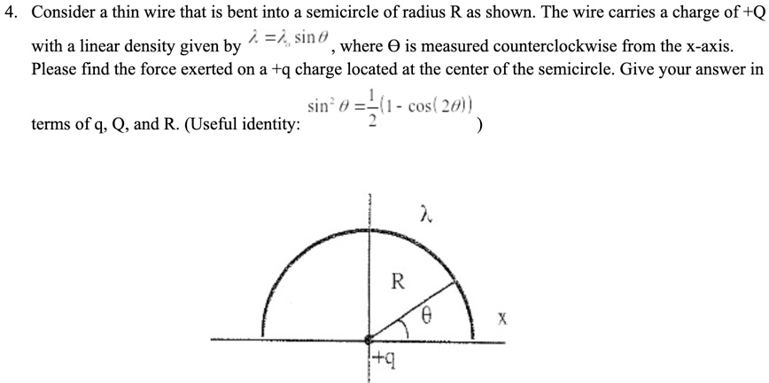 SOLVED: Consider a thin wire that is bent into a semicircle of radius R ...