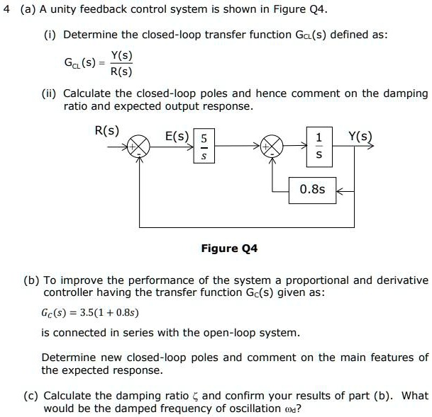 SOLVED: (a) The unity feedback control system is shown in Figure Q4. (i ...