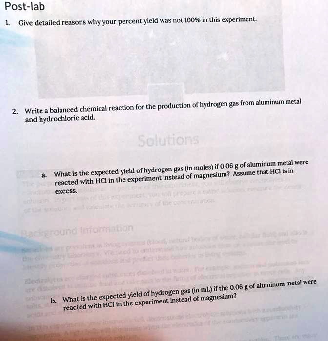 SOLVED Postlab Give detailed reasons why your percent yield was not