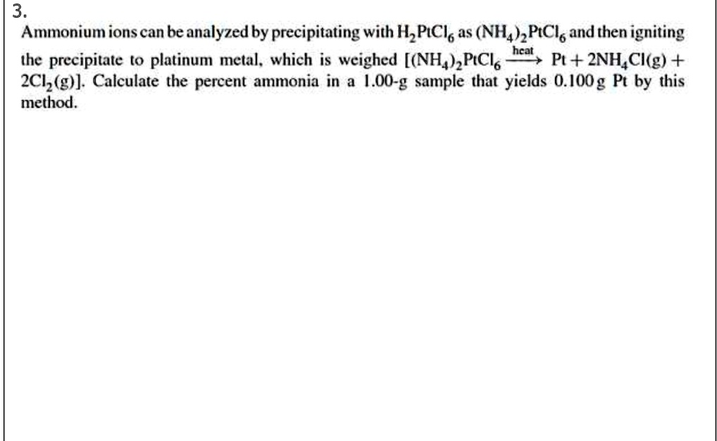 SOLVED: Ammonium ions can be analyzed by precipitating with H2PtCl6 as ...