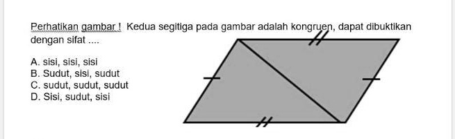 SOLVED: kedua segitiga pada gambar adalah kongruen dapat dibuktikan ...