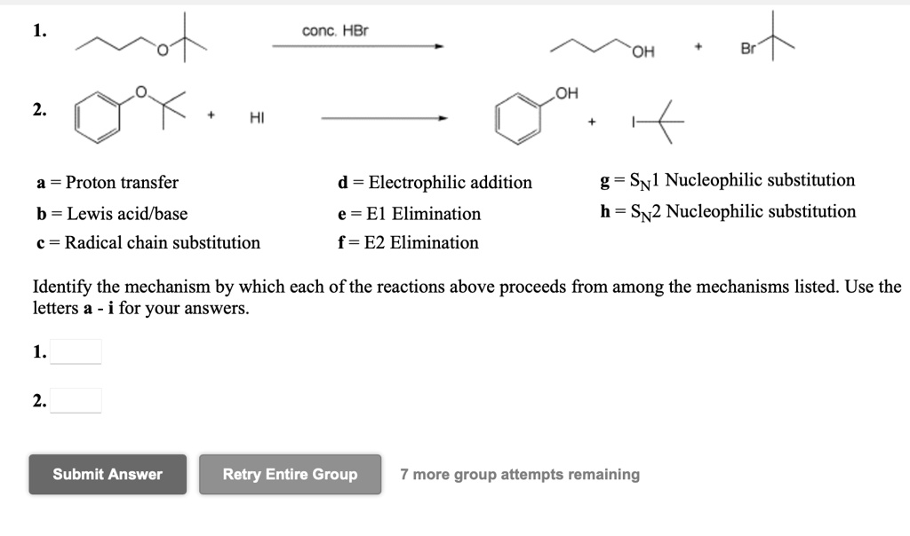 SOLVED: Conc HBr OH OH A = Proton Transfer D = Electrophilic Addition E ...