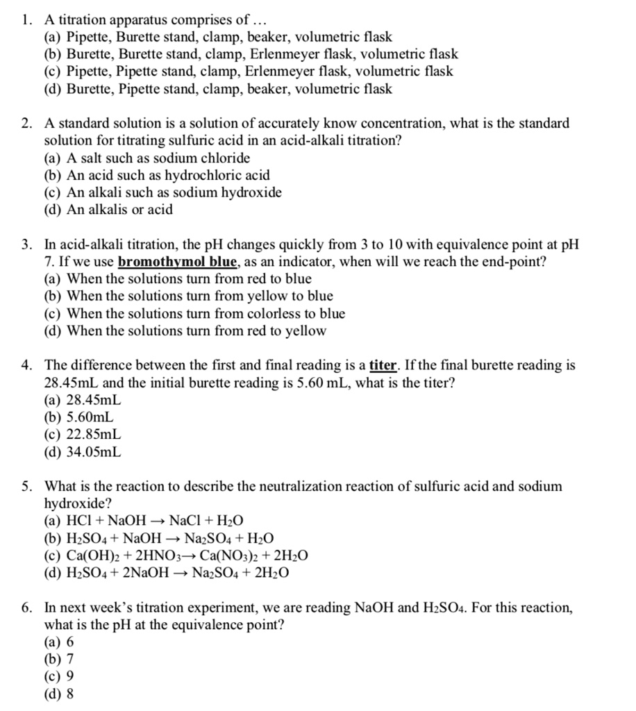 SOLVED: A titration apparatus comprises of Pipette, Burette stand ...