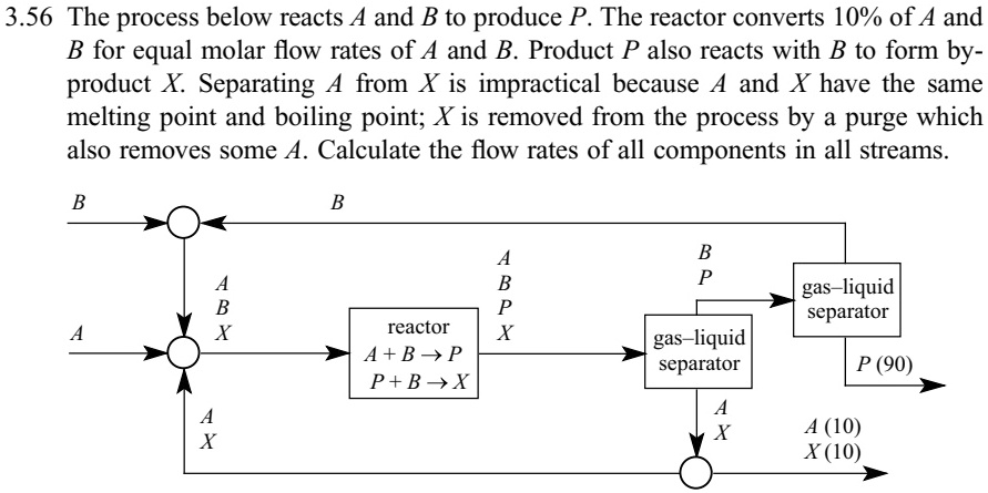 SOLVED: 3.56 The process below reacts A and B to produce P. The reactor ...