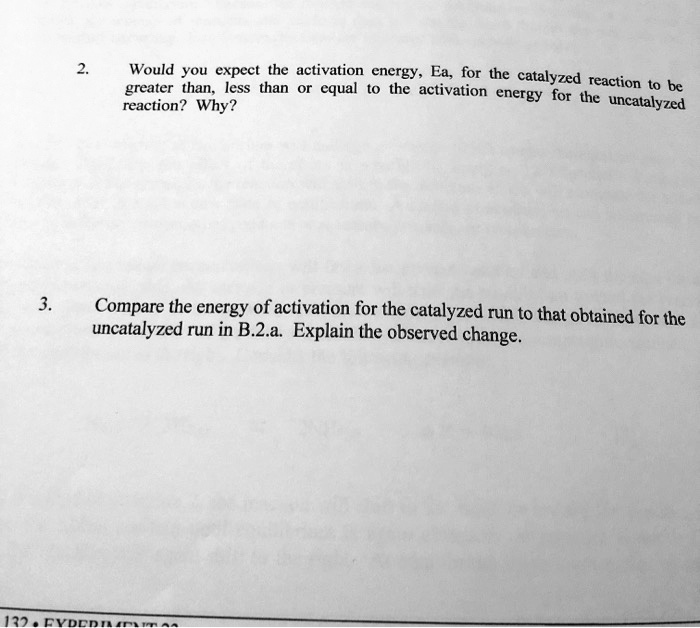 SOLVED Would you expect the activation energy Ea, for the catalyzed