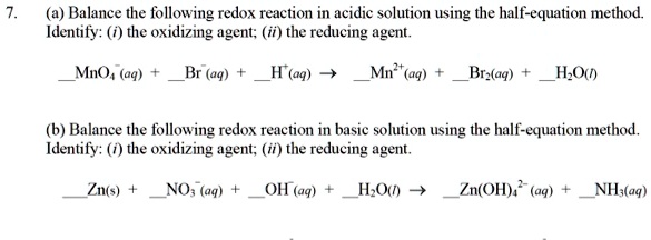 SOLVED: Balance the following redox reaction in acidic solution using ...