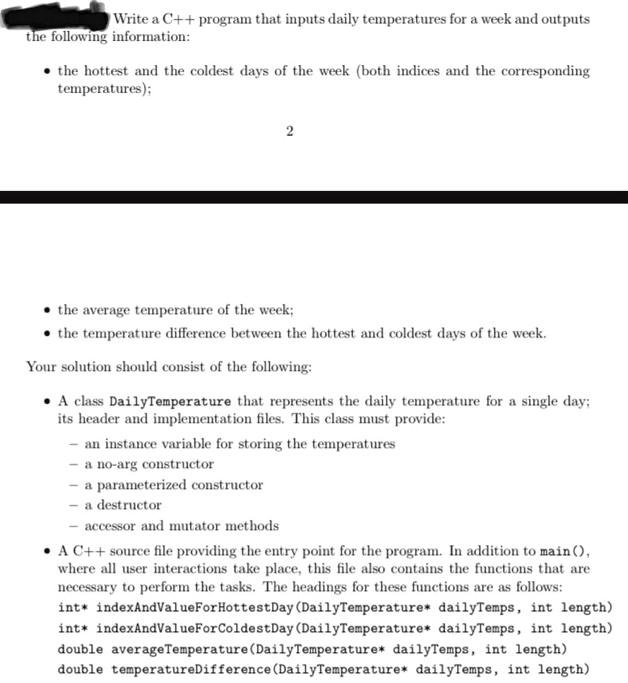 Write a C++ program that inputs daily temperatures for a week and ...