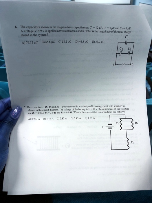 The capacitors shown in the diagram have capacitances: C = 12F, C = 3F ...