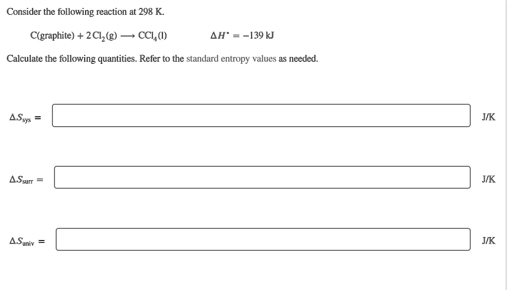 SOLVED: Consider the following reaction at 298 K: C(graphite) + 2 Cl2(g ...