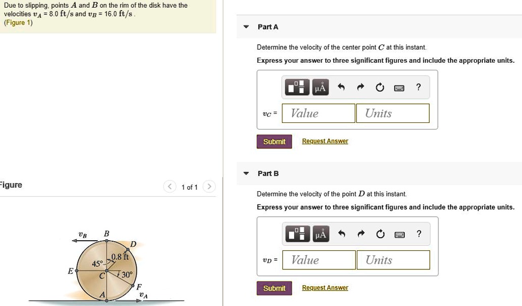 SOLVED: Due to slipping, points A and B on the rim of the disk have the ...