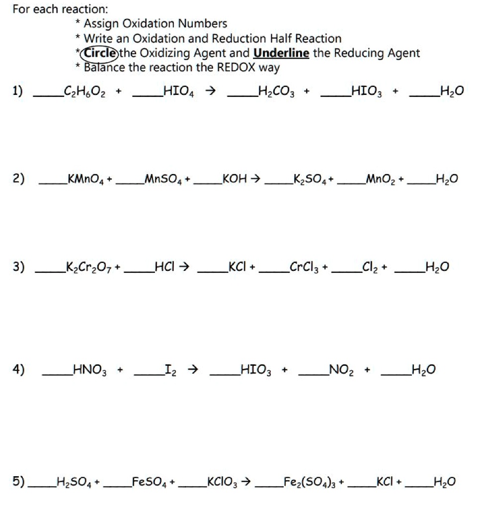 SOLVED: For each reaction: Assign Oxidation Numbers. Write an Oxidation ...