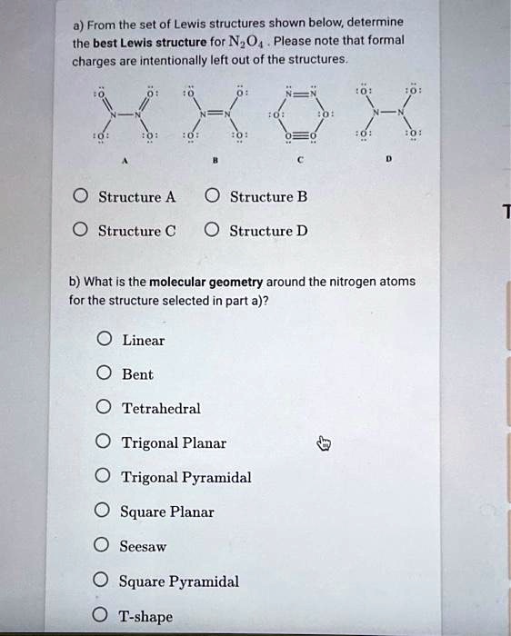 Solved From The Set Of Lewis Structures Shown Below Determine The Best Lewis Structure For N2o 8815