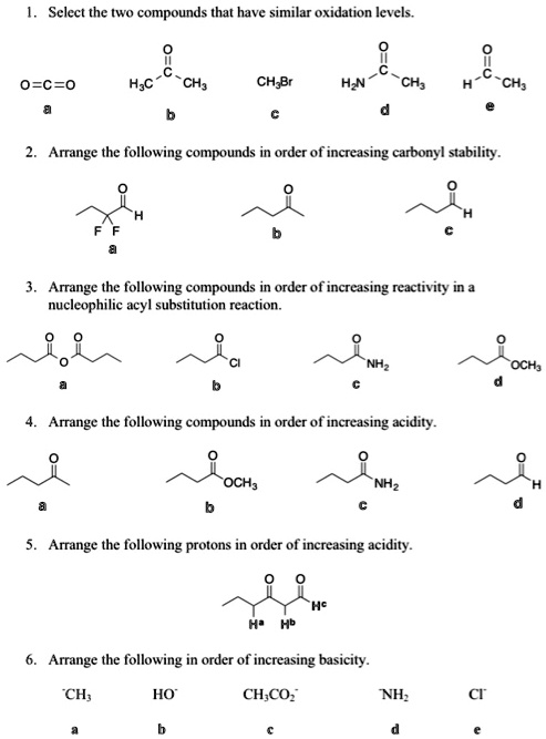 SOLVED: Select the two compounds that have similar oxidation levels. 0 ...