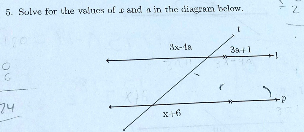 5. Solve for the values of x and a in the diagram below.

3x - 4a
3a + 1
x + 6