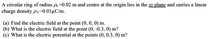 a circular ring of radius p 002 m and centre at the origin lies in the ...