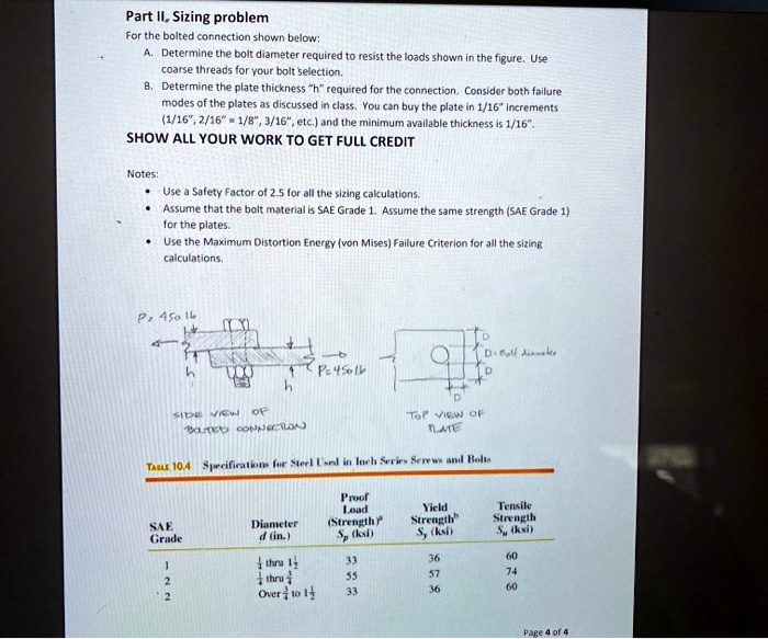 SOLVED: Text: Part II, Sizing Problem For The Bolted Connection Shown ...