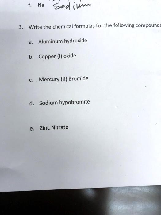 SOLVED Write the chemical formulas for the following compounds