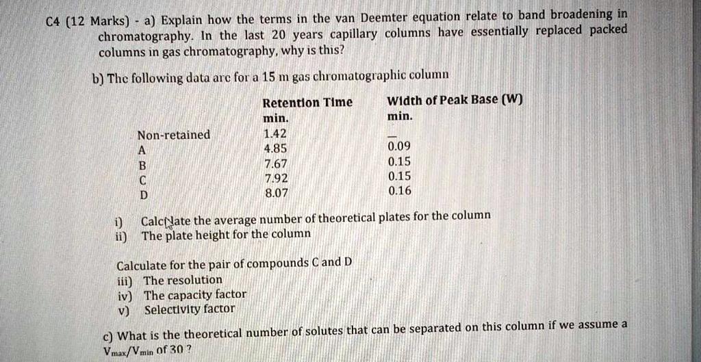 SOLVED: C4 (12 Marks) a) Explain how the terms in the van Deemter ...