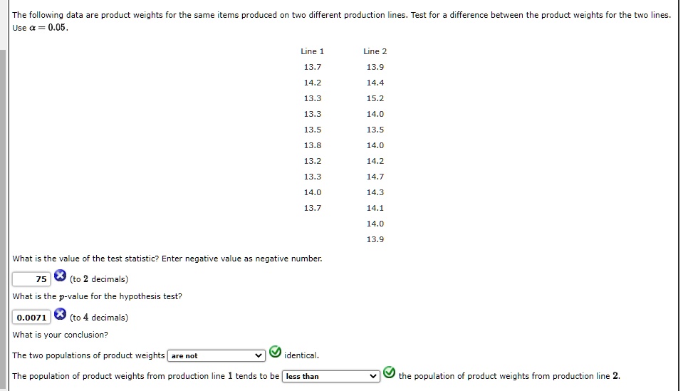 SOLVED The following data are product weights for the same items