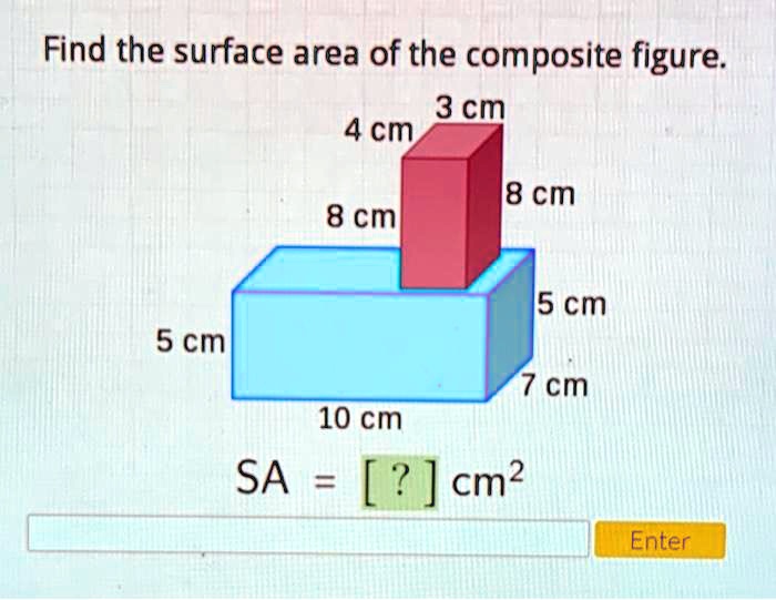 Find the surface area of the composite figure. 3 cm 4 cm 8 cm 8 cm 5 cm ...