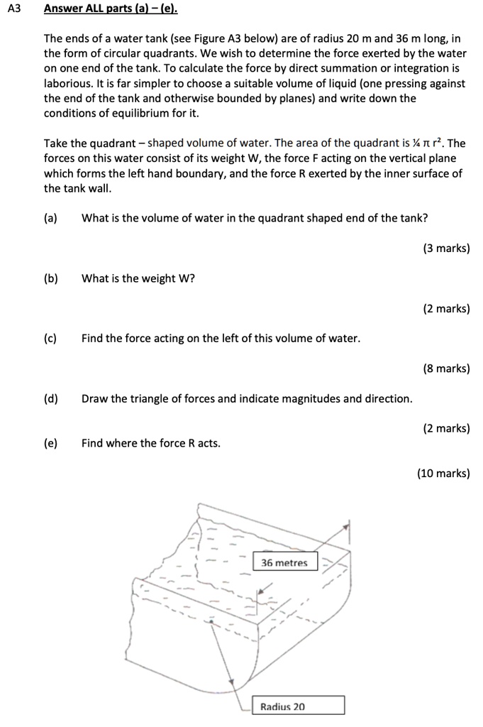 SOLVED: The ends of a water tank (see Figure A3 below) are of radius 20 ...