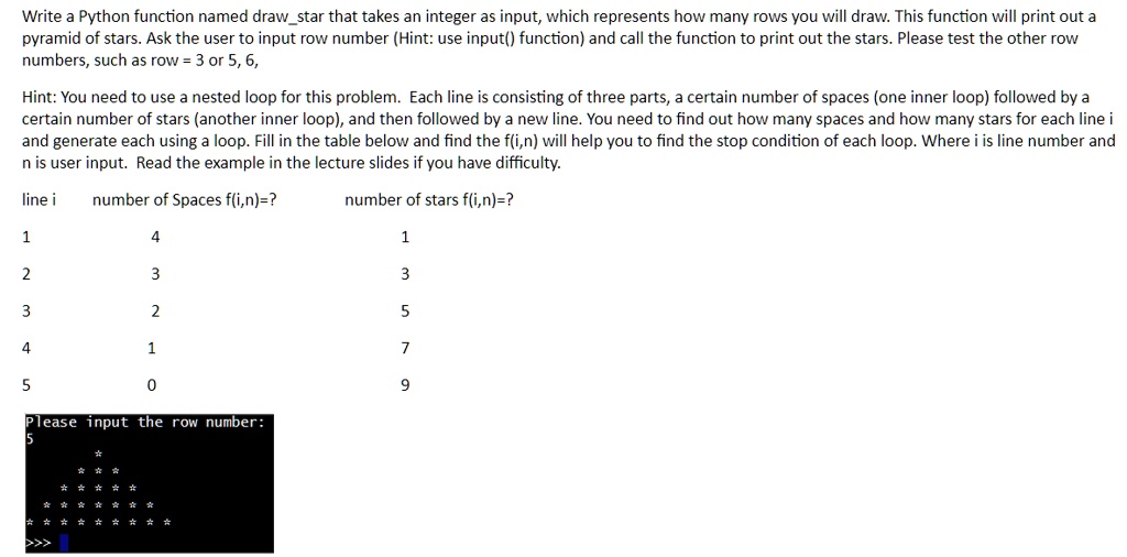 SOLVED: Write a Python function named "drawstar" that takes an integer ...