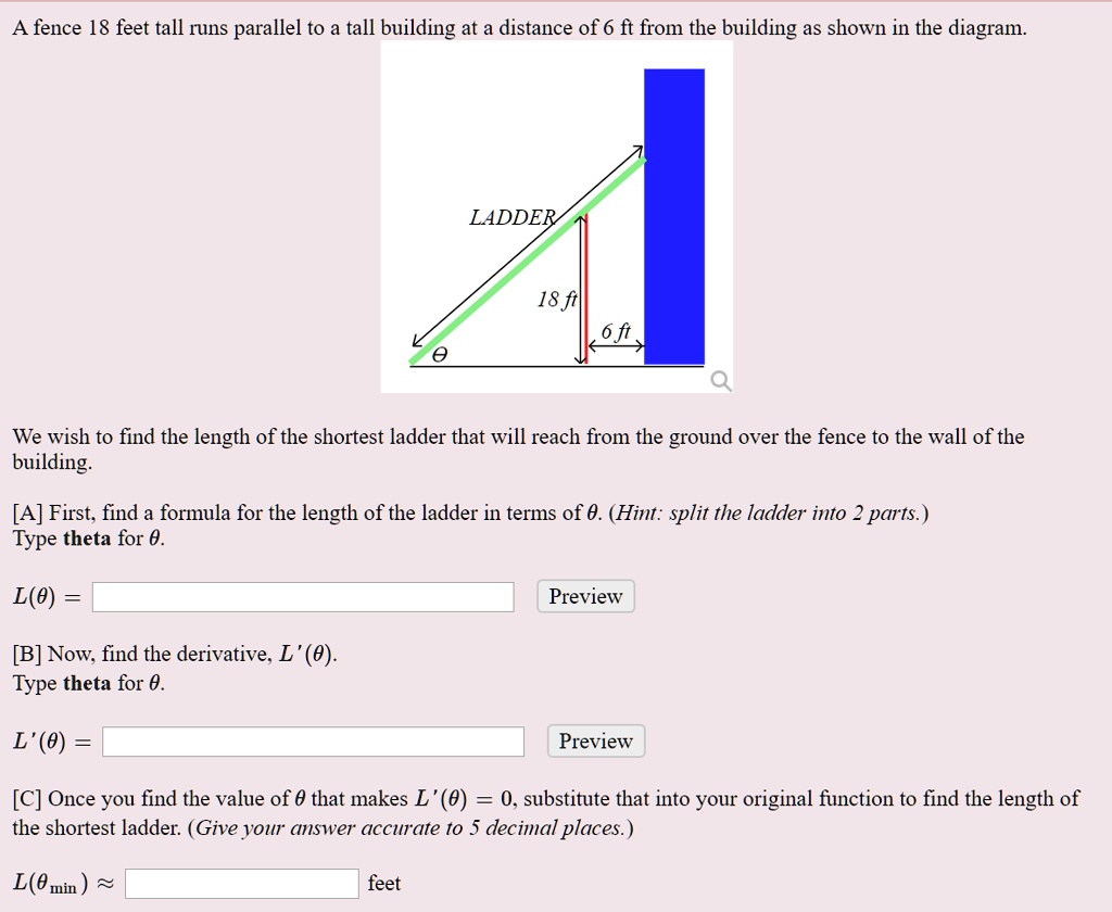 A fence 18 feet tall runs parallel to a tall building at a distance of