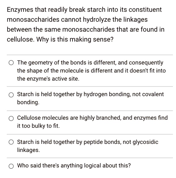 SOLVED Enzymes that readily break starch into its constituent