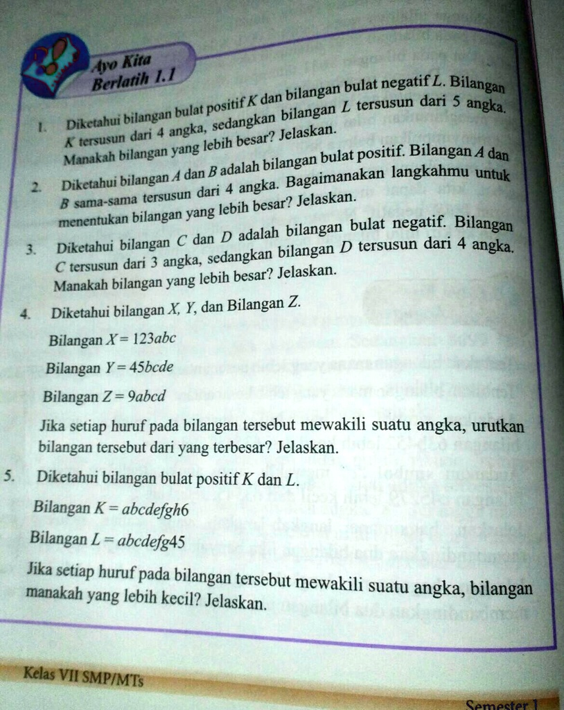 SOLVED: Jawaban MTK Kelas 7 Semester 1 Halaman 10 Vo Kita Berlatih 1 ...