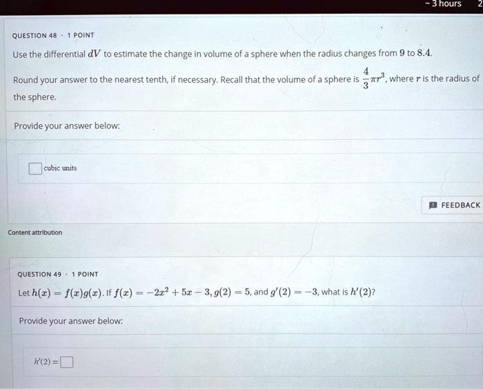 SOLVED nours quESTION 48 Point Use the differential dV to estimate the