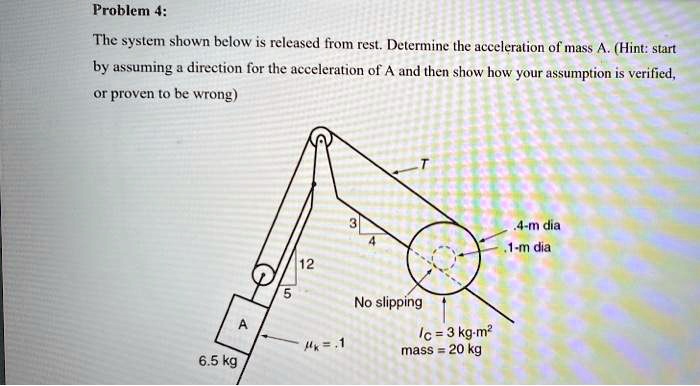 Problem 4: The system shown below is released from rest....