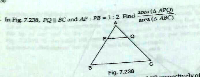 In Fig. 7.238, PQ || BC and AP : PB = 1 : 2. Find (area(APQ))/(area(ABC))