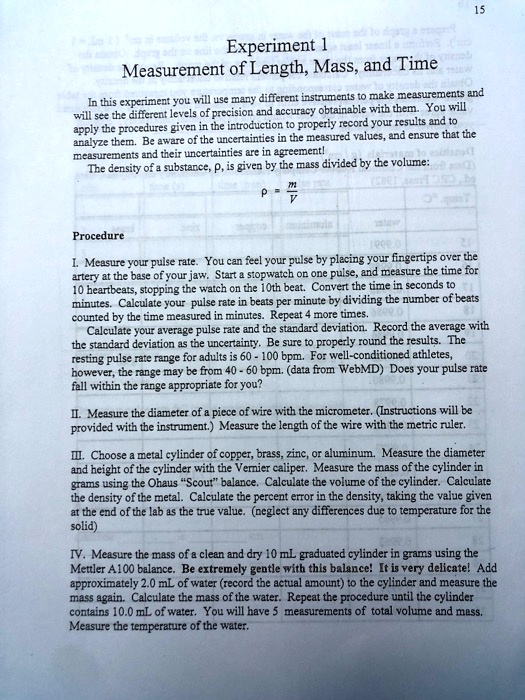 Experiment measurement of length mass and time make...