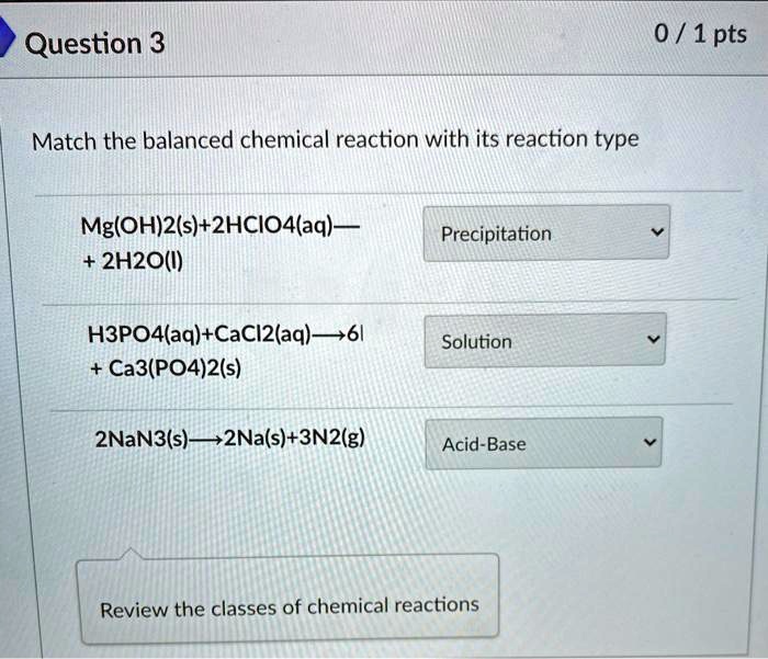 Solved Match The Balanced Chemical Reaction With Its Reaction Type Mgoh2s 2hclo4aq â 8548